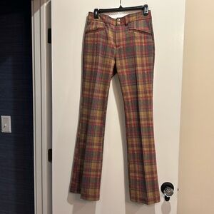 Anthropologie Size 2 Pink Tan Grey Plaid Flare Trousers